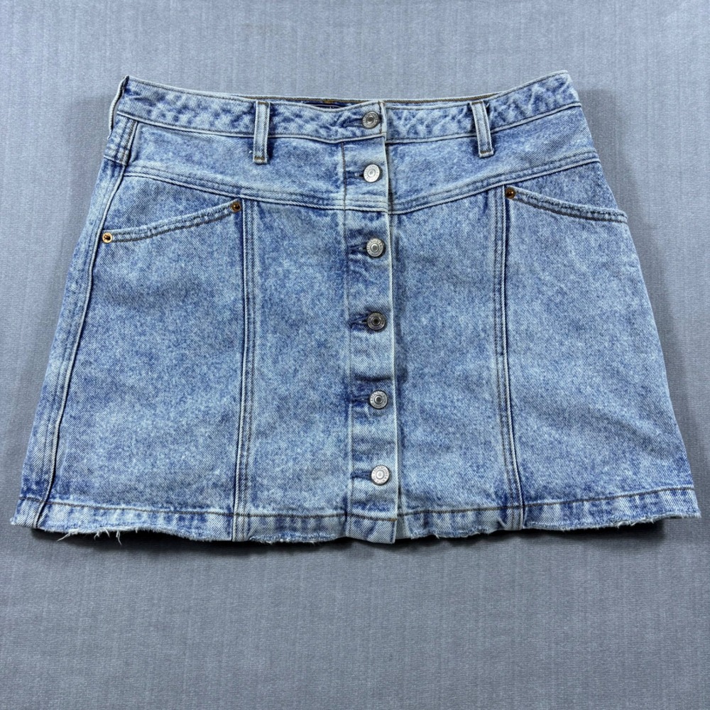 Abercrombie & Fitch Skirt Womens 12 Blue Natural Rise Acid Wash Button Front